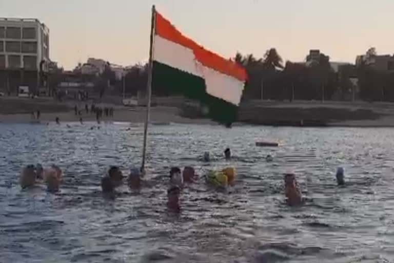 Tricolour hoisted at sea in Porbandar