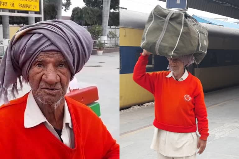 91-year-old-kishnchand-coolie-in-haryana-panipat-railway-station