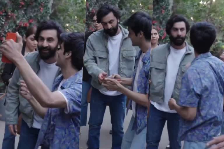 Annoyed Ranbir Kapoor throws fan s phone  Ranbir Kapoor throws fan s phone  സെല്‍ഫി എടുത്ത് ആരാധകരന്‍  ദേഷ്യപ്പെട്ട് രണ്‍ബീര്‍  രണ്‍ബീര്‍ ആരാധകന്‍റെ ഫോണ്‍ എടുത്തെറിഞ്ഞു  വീഡിയോ വൈറല്‍  രണ്‍ബീര്‍  ആരാധകന്‍റെ ഫോണ്‍ എടുത്തെറിഞ്ഞ്‌ രണ്‍ബീര്‍  രണ്‍ബീര്‍ കപൂര്‍  Ranbir annoyed and snatched away fan s phone  രണ്‍ബീറിനൊപ്പം ആരാധകന്‍ സെല്‍ഫി  രണ്‍ബീറിന്‍റെ വീഡിയോ  Ranbir posing pictures with fan  Ranbir fans believe that it is an upcoming ad  Ranbir Kapoor latest movies  Ranbir Kapoor upcoming movies  Ranbir Kapoor Shraddha Kapoor combo  സെല്‍ഫി എടുക്കുന്നതിനിടെ പ്രകോപിതനായി രണ്‍ബീര്‍