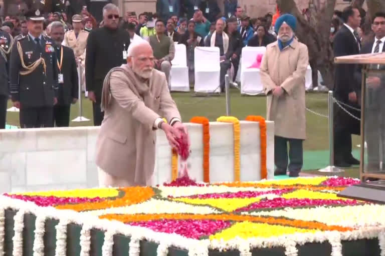 PM Modi offers floral tributes to Mahatma Gandhi at Rajghat