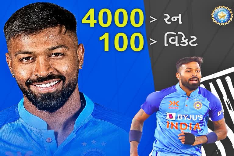 Etv BharatHardik pandya first indian player to score 4000 plus runs and 100 plus wickets t20 tournament