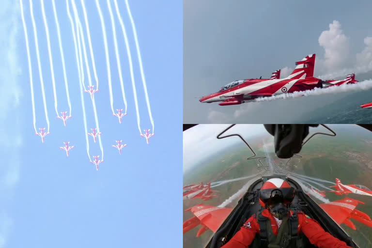 Surya kiran air show  സൂര്യകിരൺ എയർ ഷോ  സൂര്യകിരൺ എയ്‌റോബാറ്റിക് ഡിസ്‌പ്ലേ  ഇന്ത്യൻ വ്യോമസേന  വ്യോമാഭ്യാസ പ്രകടനം  സൂര്യകിരൺ  ശംഖുമുഖം  വിസ്‌മയമായി സൂര്യകിരൺ എയ്‌റോബാറ്റിക് ഡിസ്‌പ്ലേ ടീം  ആവേശം കൊള്ളിച്ച് വ്യോമാഭ്യാസ പ്രകടനം  Suryakiran air show Trivandrum