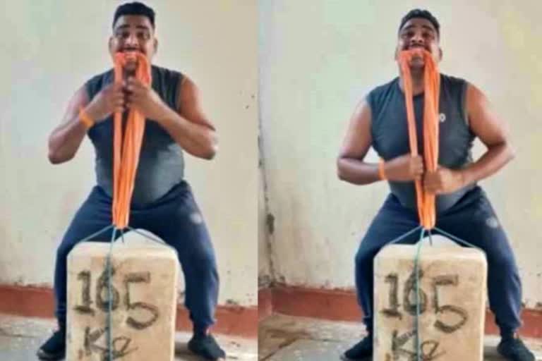 Dharmendra Singh, known as Hammerhead Man, lifted 165 kg with teeth, made 9th world record