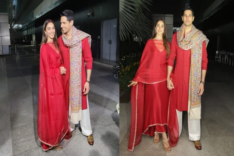 Kiara sidharth malhotra  spotted at Delhi airport in red outfit