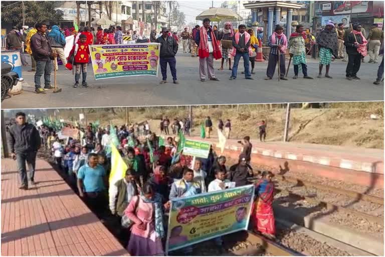 Rail and Road Block Agitation by Adivasi Sengel Abhiyan affects traffic in North Dinajpur and Purulia
