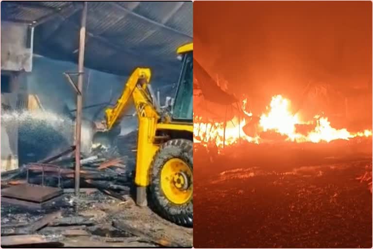 fire in wood godown in rural area indore