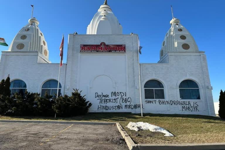 Anti-India graffiti by Khalistani extremists on Ram Mandir in Mississauga; India raises issue with Canada