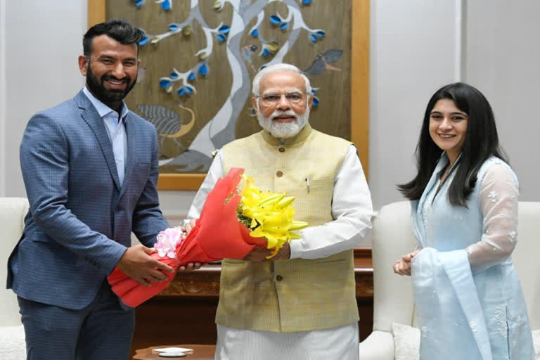 Pujara Meets PM Modi ETV BHARAT