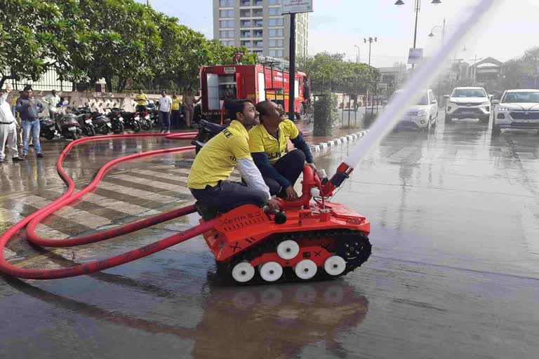 Demo of fire fighting robot in Kota