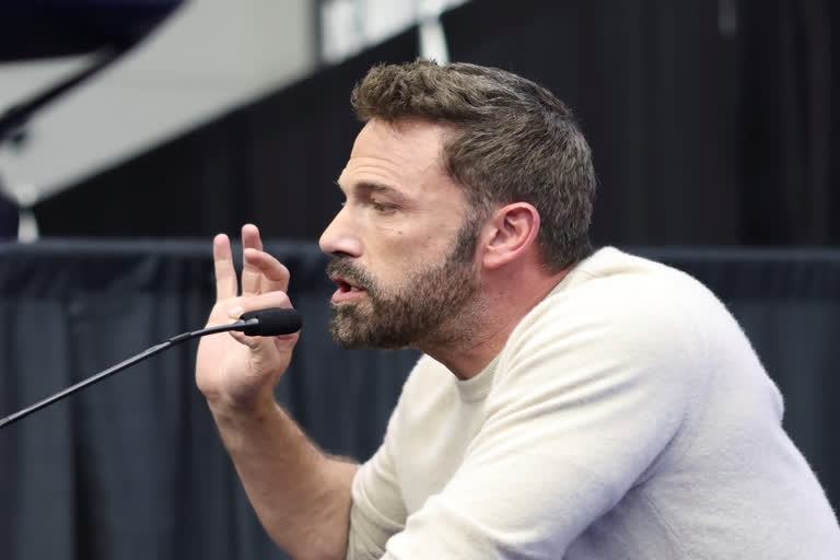 Actor director Ben Affleck narrated the story of his new Michael Jordon movie "Air" at an NBA basketball All-Star event Friday.