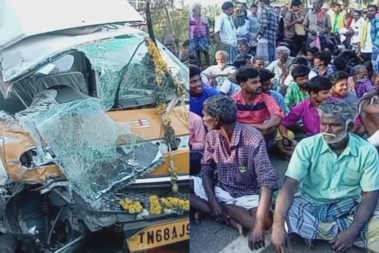 டாடா ஏஸ் - மணல் லாரி நேருக்கு நேர் மோதல் - பொதுமக்கள் சாலை மறியல்!