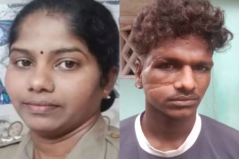 Woman Police officer fired Culprit  Police officer fired Culprit on leg  fired on leg while tries to escape  Tamilnadu  പൊലീസ് സംഘത്തില്‍ നിന്ന് രക്ഷപ്പെടാന്‍ കത്തി വീശി  കത്തി വീശി കുറ്റവാളി  കീഴ്‌പ്പെടുത്തി വനിത പൊലീസ് ഉദ്യോഗസ്ഥ  വനിത പൊലീസ് ഉദ്യോഗസ്ഥ  കുറ്റവാളിയെ മുട്ടിന് താഴെ വെടിയുതിര്‍ത്ത്  ചെന്നൈ  ബെന്‍ഡു സൂര്യ  സൂര്യ  പൊലീസ്