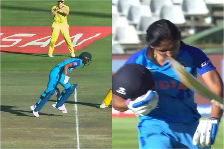 Harmanpreet Kaur  Harmanpreet Kaur Throws Away Her Bat  india vs australia  ICC Women T20 World Cup  india vs australia highlights  വനിത ടി20 ലോകകപ്പ്  ഹര്‍മന്‍പ്രീത് കൗര്‍  ഹര്‍മന്‍പ്രീത് കൗര്‍ റണ്ണൗട്ട്  ഇന്ത്യ vs ഓസ്‌ട്രേലിയ
