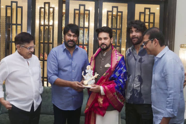 Anurag Thakur at Chiranjeevi house