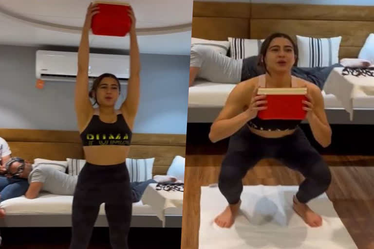 Sara ali khan workout on set