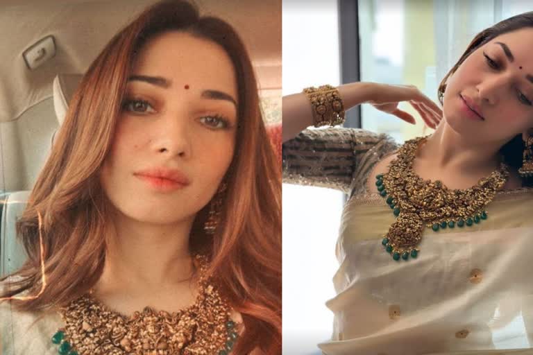 Actor Tamannaah Bhatia  Tamannaah Bhatia  1 lakh saree  Tamannaah Bhatia 1 lakh saree  തമന്ന ഭാട്ടിയ  വിഴിനഗരം  Tamannaah new look  ഒരു ലക്ഷം രൂപയിലധികം വിലയുള്ള കലംകാരി സാരി  കലംകാരി  കലംകാരി സാരി