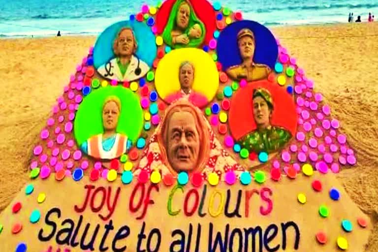 Sudarshan Patnaik's Sand art for International Women's Day in Puri