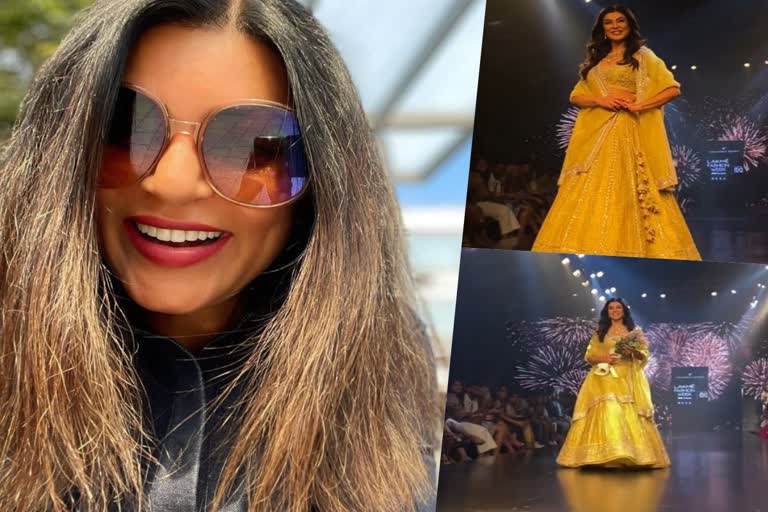 Sushmita Sen slays ramp walk after suffering  Sushmita Sen slays ramp walk  Sushmita Sen  റാംപ് വാക്കില്‍ തിളങ്ങി സുസ്‌മിത സെൻ  ലാക്‌മെ ഫാഷൻ വീക്കിൽ റാംപ്‌ വാക്കി നടത്തി സുസ്‌മിത  അതിസുദ്ധരിായി സുസ്‌മിത  സുസ്‌മിത സെന്‍