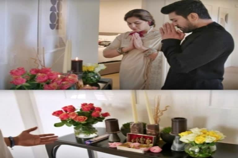 Ram Charan and Upasana praying infront of God