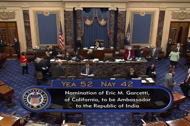 Nomination of Former Los Angeles Mayor Eric Garcetti as the US Ambassador to India was approved by a vote of 52-42.