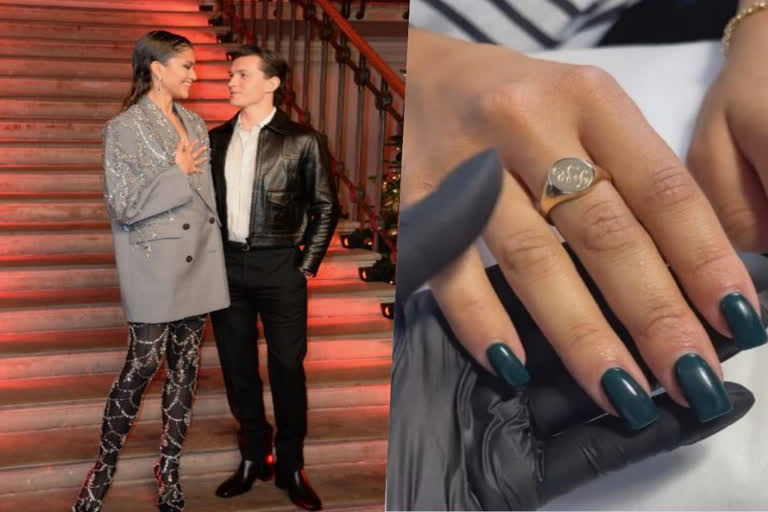 Zendaya ring with Tom Holland initials