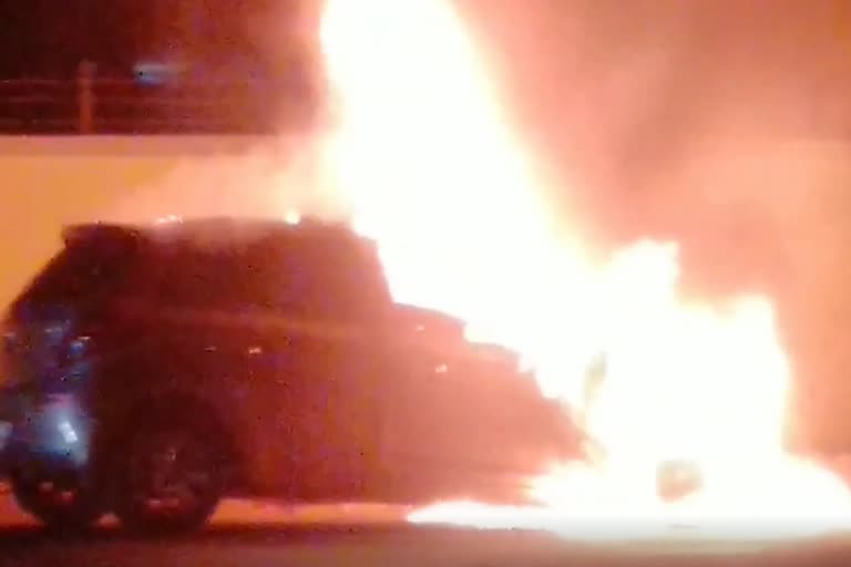 Moving car catches fire