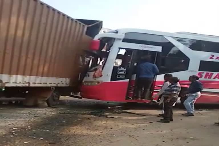 container collided with the passenger bus in katghora