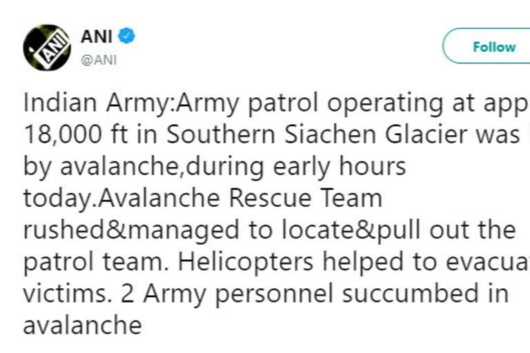 two army men killed in siachan avalanche