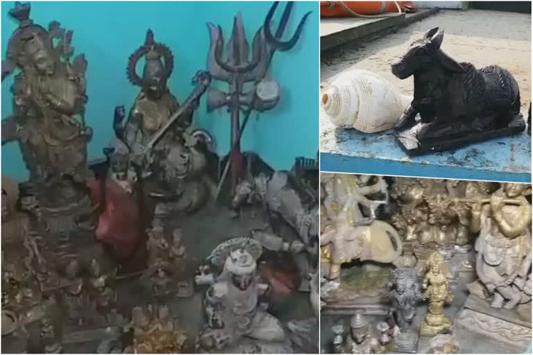 Idols of gods and goddesses, lamps, conches, temple door latches were retrieved from the Brahmaputra river near Uzan Bazar-Umananda ferry ghat in Guwahati assam