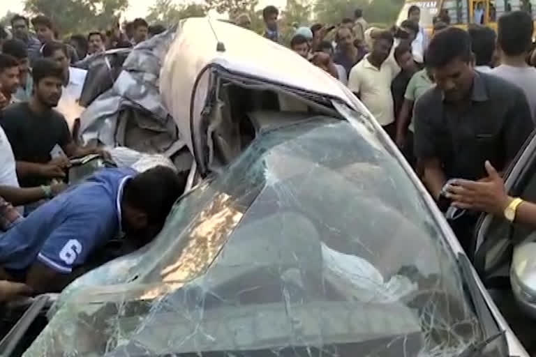 massive road accident at nandhigam... four died