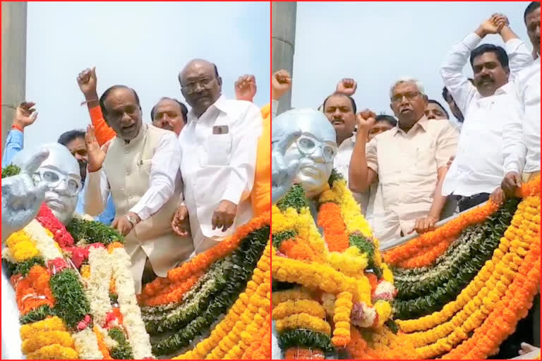 Laxman and Kodandaram pray tribute to Ambedkar