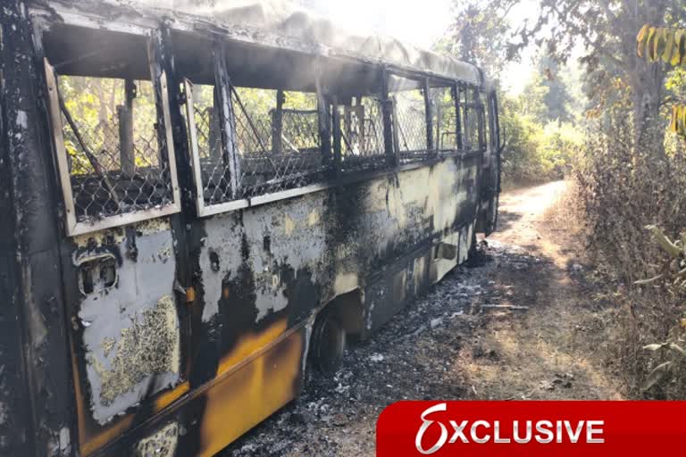 Naxalites burn bus during second phase voting in Chaibasa