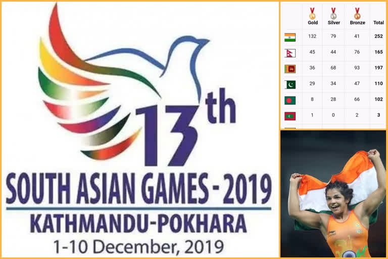 south asian games 2019: india leading in top with overall 252 medals