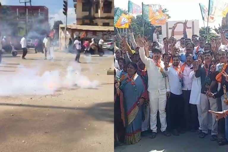 bjp-wins-by-election-in-karnataka-activists-celebrated