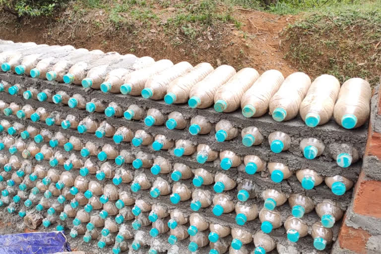 In karnataka Subrahmanya Mangalore district The PDO Muttappa has constructing Wall by dead duck plastic Bottles