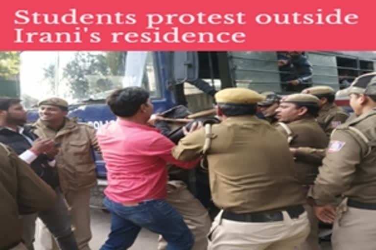 Students protest outside Smirti Irani's Delhi residence
