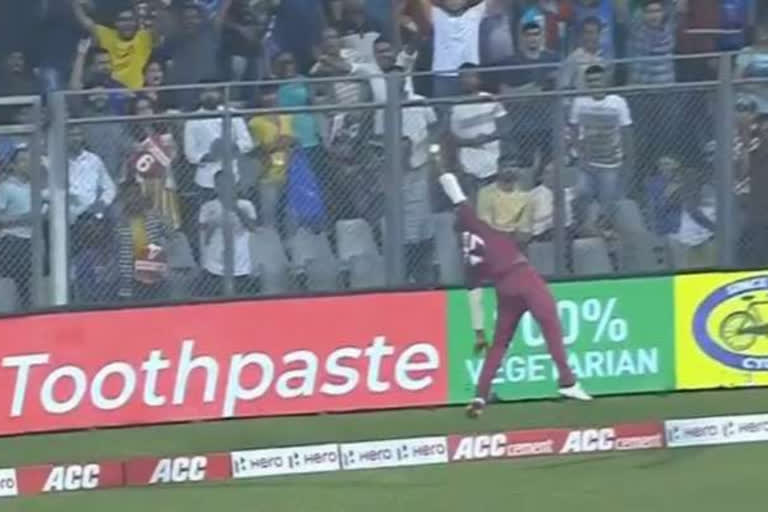 india vs west indies : rohit sharama hits ball Evin Jump best fildinag and Save six