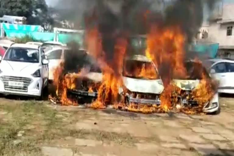 fire at the yard of Hyundai showroom