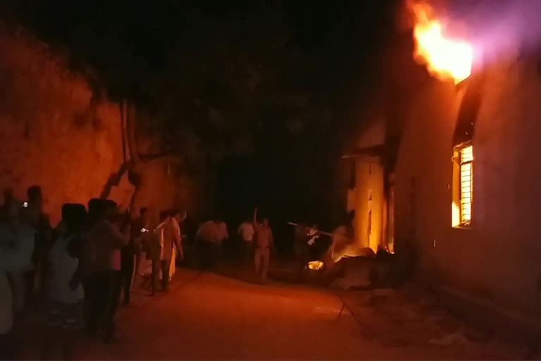 A fire broke out in the Peanut Pappu Godown in Markapuram, Prakasam district