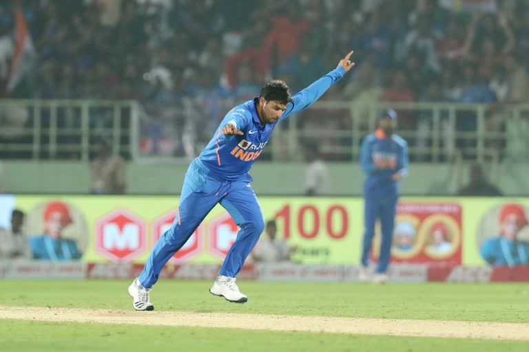 Kuldeep Yadav  hat-tricks  Vizag  West Indies  കുല്‍ദീപ് യാദവ് വാർത്ത  വെസ്‌റ്റ് ഇന്‍ഡീസ് വാർത്ത  ഹാട്രിക്ക് വാർത്ത