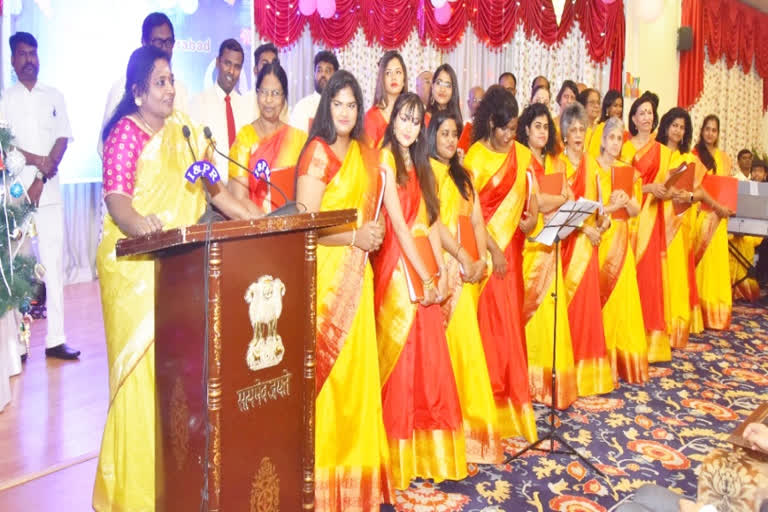 Governor Tamilisai at the Semi Christmas celebrations at rajbhavan hyderabad