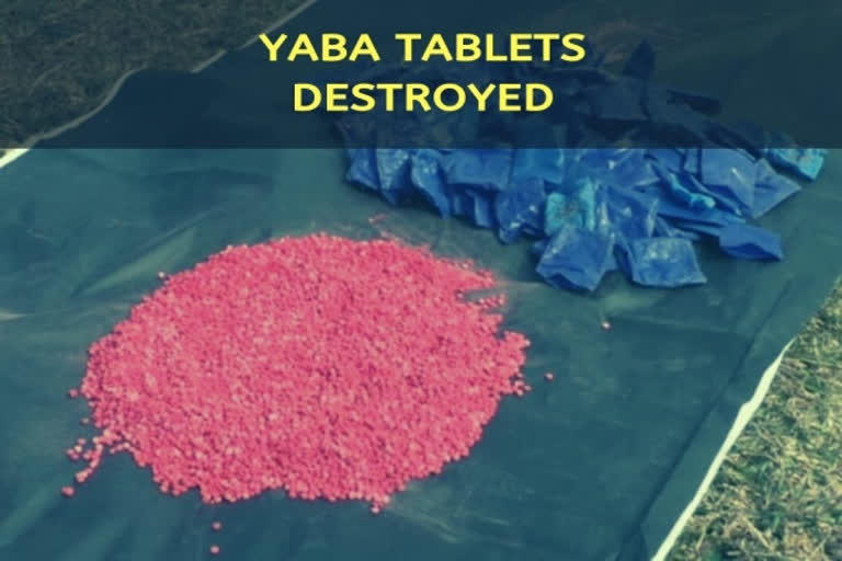 Yaba  Gourab Chakraborty  Bodhjung Nagar industrial area.  Border Security Forces  Motinagar village  methamphetamine  caffeine.  Yaba tablets worth more than Rs 20 lakh destroyed in Tripura  നിരോധിത യാബാ ഗുളികകൾ പിടിച്ചെടുത്തതായി ത്രിപുര ഡിഐജി