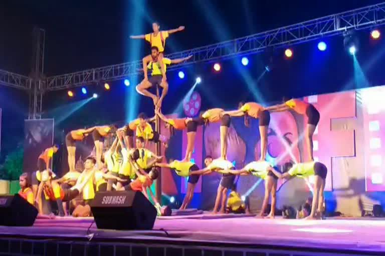 Children perform Malkhamb at Film Festival Khajuraho