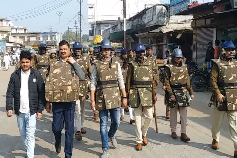 Police force flag march in view of law in order situation