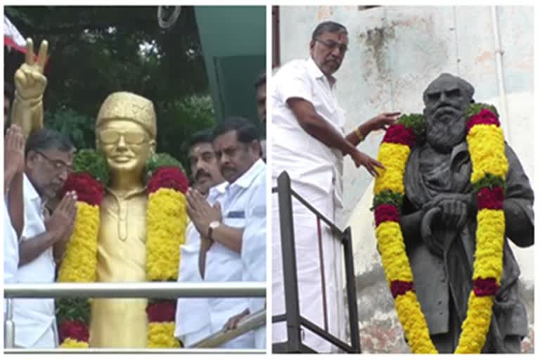 k p anbalagan pays homage to MGR and Periyar