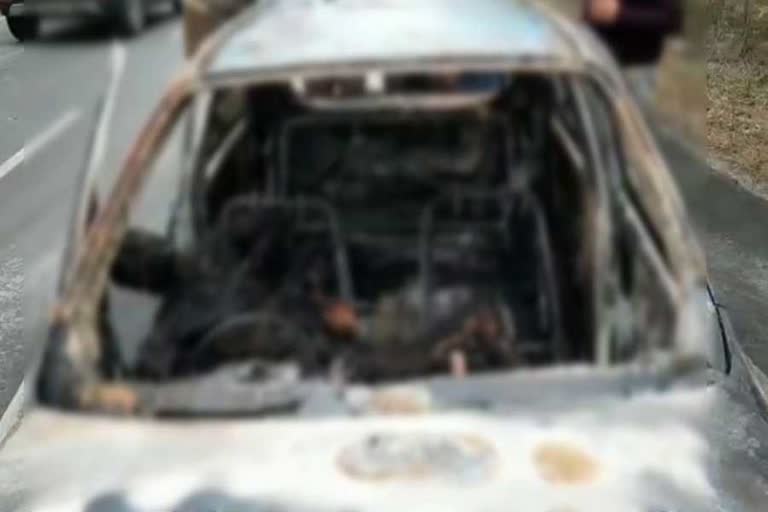 car caught fire driver died  in kurukshetra