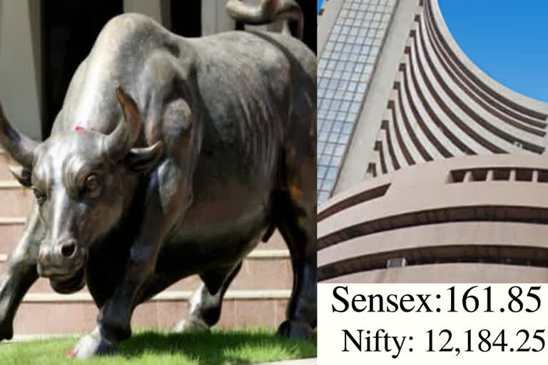 Sensex jumps over 150 pts; Nifty near 12,200