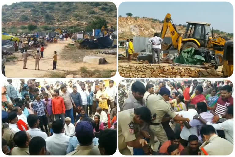 Officers removed 400 huts worn by the poor at devarakonda in ananthapur