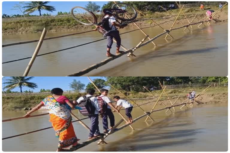 People facing lot of problems because of a bambo bridge at patharkandi