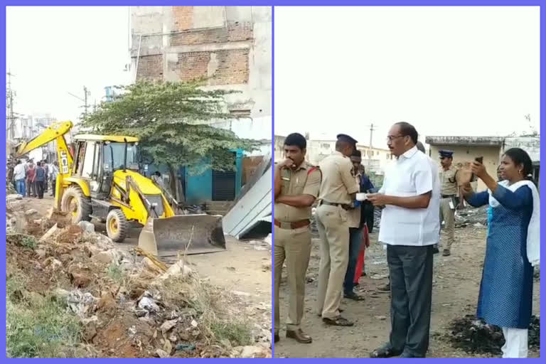 Demolition of illegal buildings constructions at Srikakulam